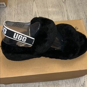 UGG Black Fluffy Slide Sandals